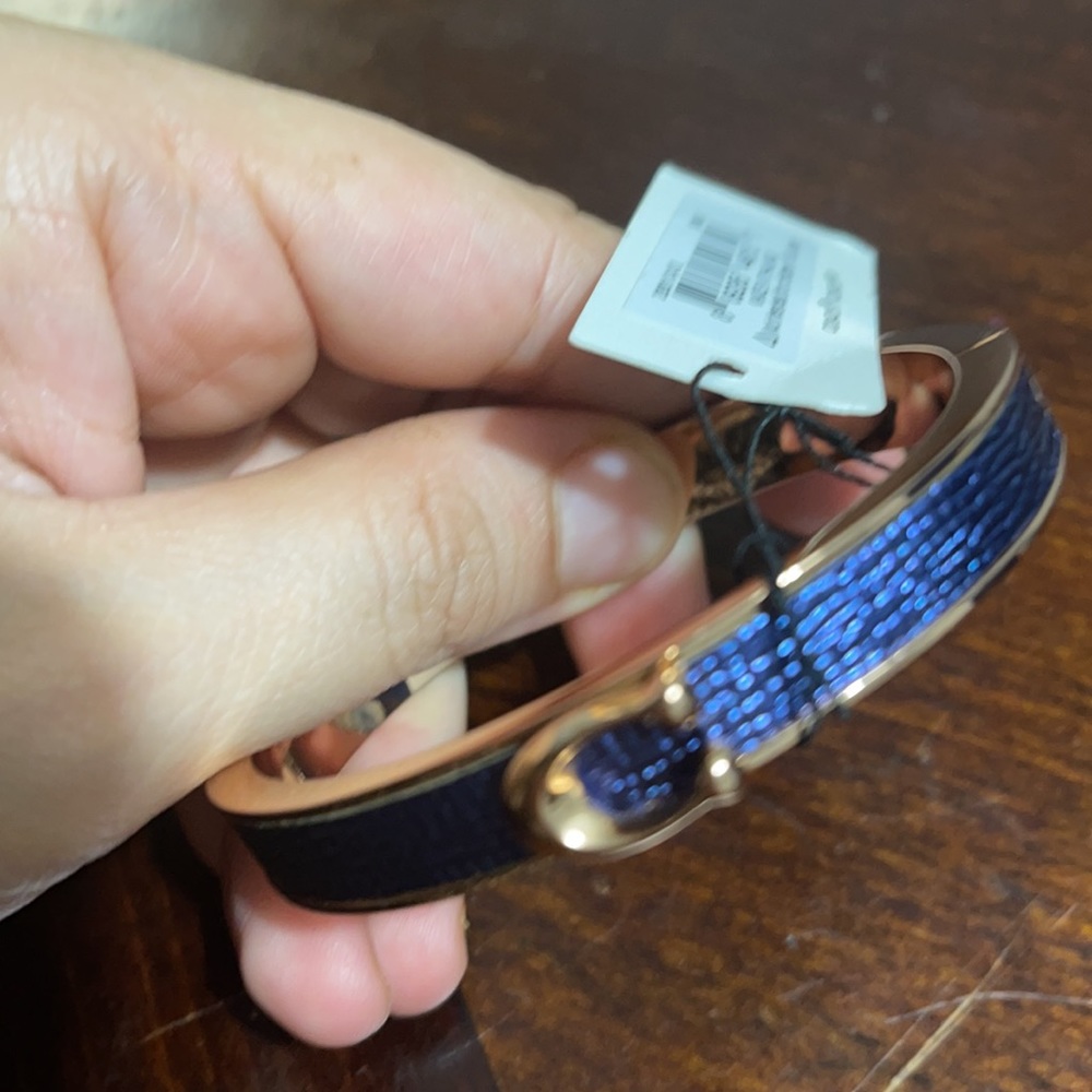COACH Rose Gold Midnight Signature Push Hinged Bangle Bracelet - Picture 5 of 5